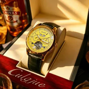 ZNIDS luxury automatic mechanical watch detail showcasing tourbillon movement and dial.