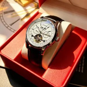 ZNIDS luxury automatic mechanical watch for men with leather strap and tourbillon design.