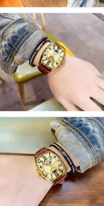 Men's mechanical watch featuring a tonneau hollow design and durable leather strap.