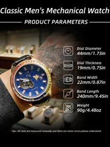 Detailopname van het heren mechanisch horloge met sterrenblauwe wijzerplaat en regenboog bezel.