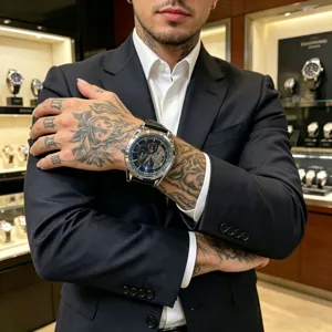 Men's automatic mechanical watch with multifunctional dial, leather strap and business casual style.