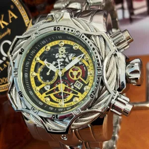 Heavy duty men quartz watch big dial steel wire bezel chronograph sports wristwatch waterproof