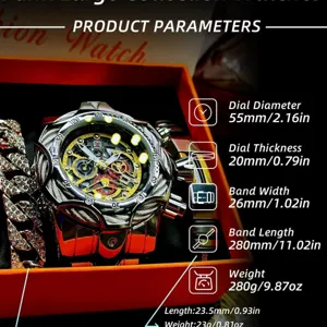 Oversized punk quartz watch for men with steel wire bezel and cubic zirconia bracelet.