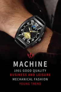 Men Tonneau Automatic Mechanical Tourbillon Moonphase Skeleton Dress Watch Fashion Style