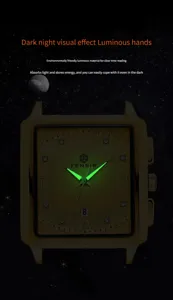 FENSIR men's square quartz watch with luminous hands and golden case, waterproof design.