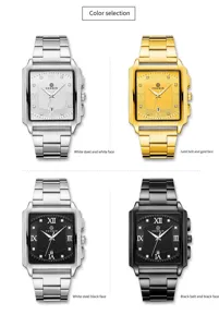 FENSIR Men's Square Quartz Watch Waterproof Business Casual Wristwatch with Metal Strap