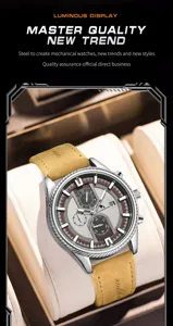 Men's automatic mechanical watch with stylish leather strap, multi-functional dial and calendar.