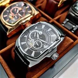 Men's Quartz Watch Barrel Shaped Alloy Case Leather Strap Waterproof Business Fashion Casual Wristwatch For Men