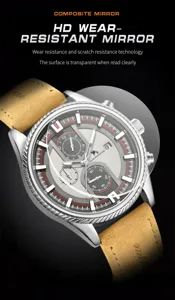 Men's automatic mechanical watch with durable wear-resistant mirror and leather strap style.