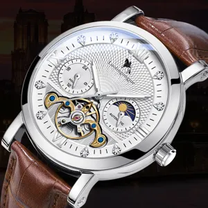 Herren Mechanische Uhr Automatische Skelett Tourbillon Edelstahl Strass Business Lässige Armbanduhr Für Männer