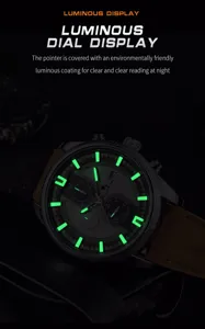Men automatic mechanical watch with luminous dial display for outdoor sports racing daily use.