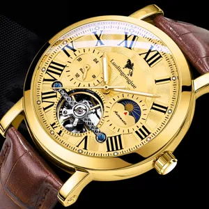 Herren Business Mechanische Uhr Automatisches Skelett Mondphase Edelstahl Wasserdichte Armbanduhr