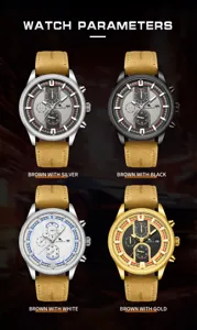 Men's multi-functional mechanical watch with brown leather strap and stylish racing design.