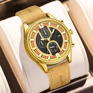 Men Automatic Mechanical Watch Fashion Sports Racing Wristwatch Alloy Case Leather Strap Luminous Calendar