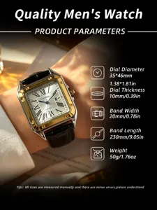 Elegante Herren Luxus quadratische Quarzuhr mit Edelstahlgehäuse und römischen Ziffern.