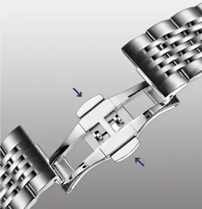 Edelstahl Uhrenarmband Detail, langlebige Metall Faltschließe Nahaufnahme Ansicht für Ersatz.
