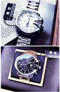 FENSIR oversized men quartz watch metal strap multi dial cool street fashion design