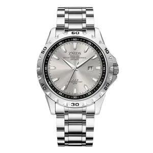 Mens stainless steel wrist watch with silver dial metal strap casual business quartz watch