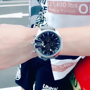 Men's big dial quartz watch with three sub-dials, cool street style wrist watch for men.