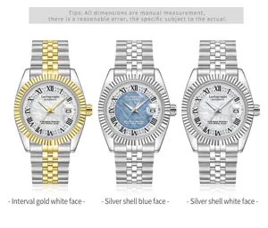 Men automatic mechanical watch stainless steel fluted bezel luxury diamond dial wristwatch