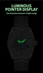 Men's automatic mechanical watch with stainless steel strap, luminous hands, and fluted bezel.