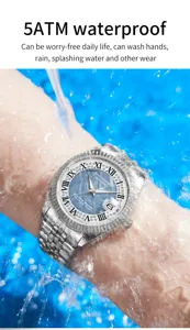 Waterproof mechanical watch detail showing steel strap and unique dial design for daily wear.