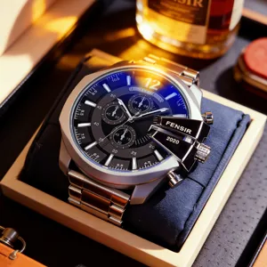 Fensir Men Quartz Watch Big Dial Stainless Steel Waterproof Chronograph Fashion Casual Business Wristwatch For Men