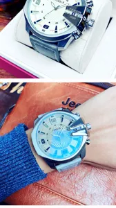 Men quartz watch large dial fashion business casual wristwatch with leather strap for men.