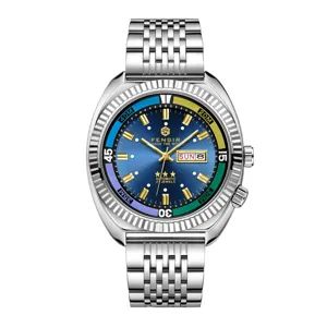 Herren Automatikuhr Edelstahl blaues Zifferblatt Luxus Business Freizeit Armbanduhr wasserdicht