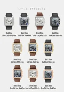 Men's square quartz watch with leather strap, vintage Roman numerals, waterproof casual.