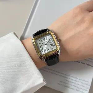 Klassische quadratische Quarzuhr für Damen und Herren, elegantes Lederarmband mit Zifferblatt.