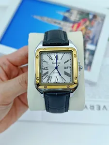 Luxus quadratische automatische mechanische Uhr mit römischen Ziffern und Lederarmband