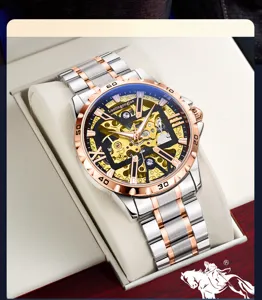 Luxus Skelett Mechanische Uhr für Herren mit stilvollem zweifarbigem Stahlarmband.