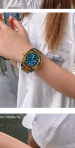 Men's quartz watch with carved bezel and gradient dial, stylish business waterproof timepiece.