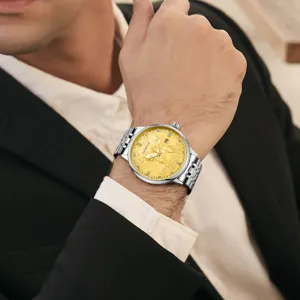 Herren Automatikuhr Goldnes Pferd Zifferblatt Edler Edelstahl Luxus Armbanduhr