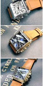 Men quartz watch square dial brown leather strap stylish business casual wristwatch gift
