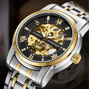 Herren Automatikuhr skelettiert Zifferblatt gold silber Edelstahl Armband Luxus Uhr