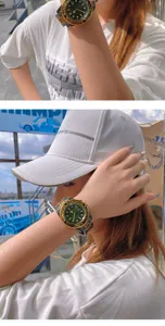 Men's quartz watch with engraved rotating bezel gradient dial metal strap stylish wrist watch