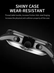 Black mechanical watch case, 316L stainless steel forging, wear-resistant shiny surface.
