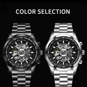 Men automatic mechanical skeleton watch stylish steel strap waterproof luminous sport timepiece