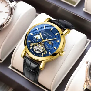 Men Automatic Mechanical Watch Stainless Steel Case Starry Dial Business Wristwatch Waterproof Fashion Gift