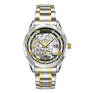 Herren Automatikuhr Skelett Uhr Silber Gold Edelstahl Armband Luxus Business Armbanduhr.