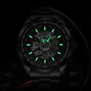 Men black mechanical watch skeleton sports automatic luminous waterproof wristwatch