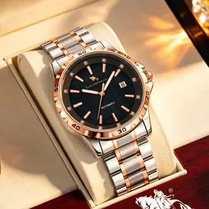 Men Automatic Mechanical Watch Luxury Business Stainless Steel Mother of Pearl Dial Waterproof Wristwatch for Men