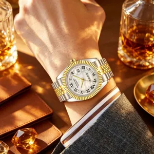 Herren Automatik mechanische Armbanduhr mit zweifarbigem Jubilee Armband und klassischer Lünette