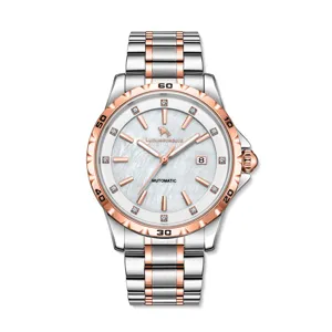 Men's Two-Tone Stainless Steel Automatic Watch Mother of Pearl Dial Luxury Wristwatch