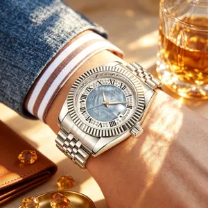 Men's mechanical watch featuring a stainless steel fluted bezel, jubilee bracelet and dial.