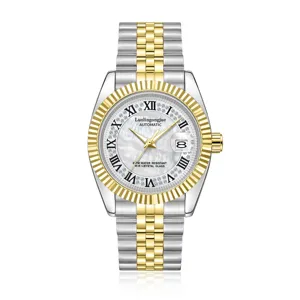 Men's automatic mechanical watch with two-tone stainless steel strap fluted bezel