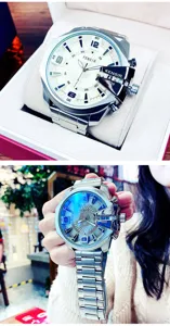 Oversized dial quartz watch for men business fashion metal strap luxury timepiece style new.