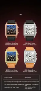 Square dial leather strap men watch with multiple color variations, elegant quartz watch.